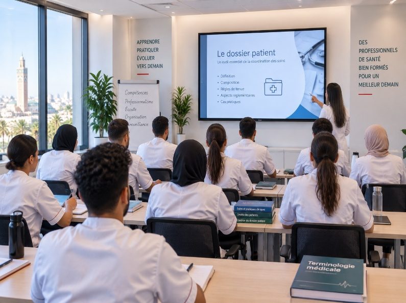 Apprenants en salle de formation, devant l’écran